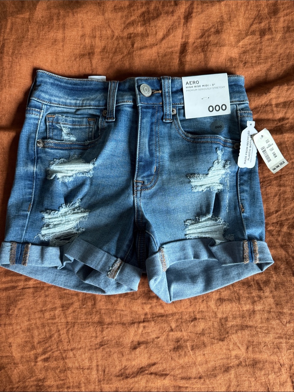 Aeropostale Medium Blue Distressed Cuffed Denim Shorts